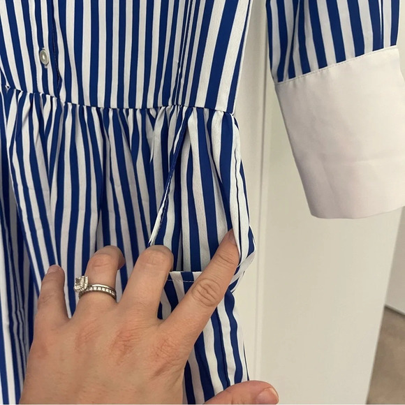 Tuckernuck Hayes Blue White Shirtdress Striped Long Sleeve Collar Dress - Picture 4 of 6